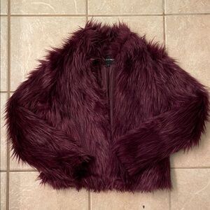 Fashion Nova Plush Teddy Jacket - Deep Burgundy